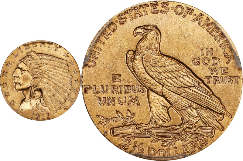 1911-D Indian Quarter Eagle. Strong D. MS-64 (PCGS).
This coin offers exception...