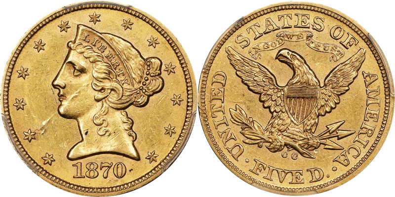 1870-CC Liberty Head Half Eagle. Winter 1-A, the only known dies. Die State I. P...