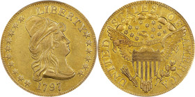 1797 Capped Bust Right Eagle. Heraldic Eagle. BD-2, Taraszka-8. Rarity-4+. AU-50 (PCGS).
Smartly impressed and well centered in strike, this minimall...