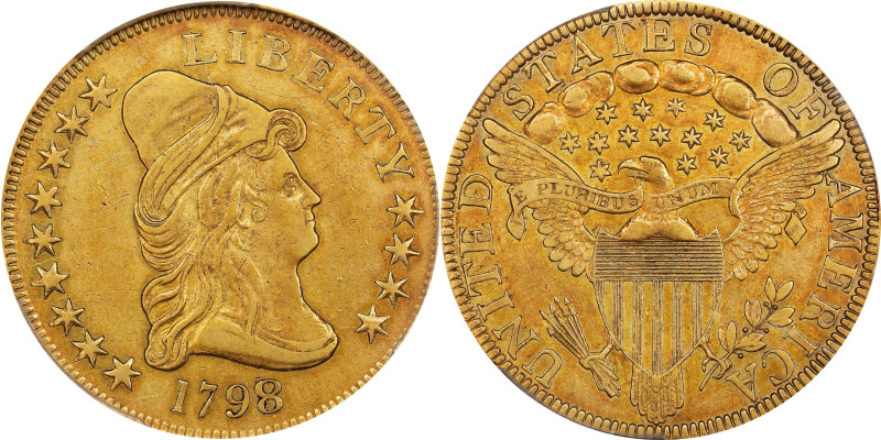 1798/7 Capped Bust Right Eagle. BD-1, Taraszka-9. Rarity-4+. Stars 9x4. AU-50 (P...