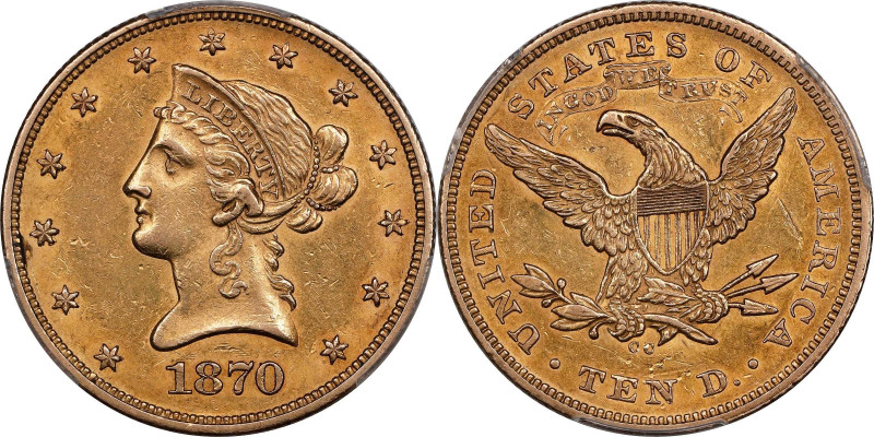 1870-CC Liberty Head Eagle. Winter 1-A. AU-58 (PCGS). CAC.
Here is a highly sig...