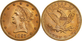 1897 Liberty Head Eagle. MS-66 (PCGS).
Given the softness of gold as a coinage metal and the ease with which examples struck in this composition beca...