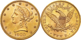 1900 Liberty Head Eagle. MS-66 (PCGS).
Lovely golden-rose surfaces are smartly impressed and exceptionally well preserved for the issue. Fully struck...