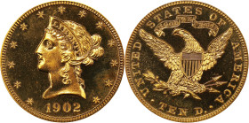 1902 Liberty Head Eagle. JD-1, the only known dies. Rarity-5-. Proof-64 (PCGS). CAC. OGH.
Captivating brilliant-finish surfaces are universally refle...