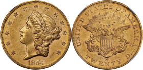 1854-S Liberty Head Double Eagle. AU-58 (NGC).
A remarkably attractive example of this eagerly sought double eagle. Boldly to sharply defined with pl...