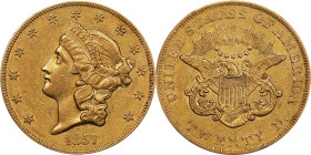 1857-O Liberty Head Double Eagle. Winter-1, the only known dies. AU-53 (PCGS).
A noteworthy second offering in this sale for the normally elusive 185...