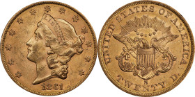 1861-S Liberty Head Double Eagle. MS-61 (PCGS).
Appealing honey-rose coloration adorns both sides of this significant example, accented by hints of p...