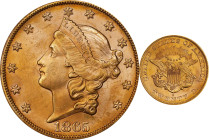 1865-S Liberty Head Double Eagle. MS-64 (PCGS). S.S. Brother Jonathan Label.
This is a handsome double eagle that would do equally well in a high gra...