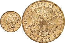 1873-S Liberty Head Double Eagle. Open 3. MS-61 (PCGS).
Beautiful honey-apricot surfaces are originally preserved with full satiny mint luster. Impre...