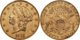 1885 Liberty Head Double Eagle. AU-55 (PCGS).
This attractive 1885 is a thoroughly appealing example of a legendary rarity among circulation strike T...