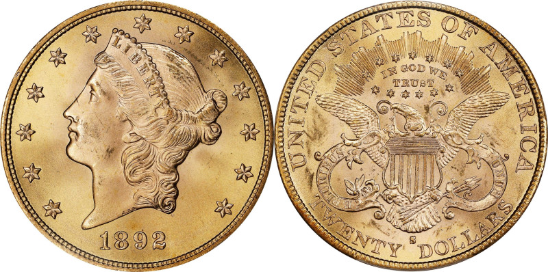 1892-S Liberty Head Double Eagle. MS-65 (PCGS). Gold Saddle Ridge Hoard Label.
...