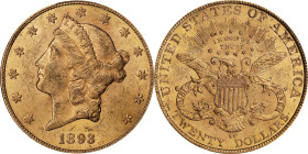 1893-CC Liberty Head Double Eagle. MS-62 (PCGS). CAC.
Vivid golden-apricot and pale rose surfaces are intensely lustrous with a satin to softly frost...