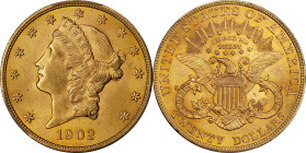 1902 Liberty Head Double Eagle. MS-63 (PCGS).
An impressive, very well preserved survivor of this key date in the 20th century Liberty Head double ea...