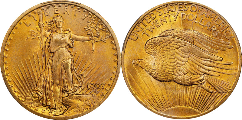 1907 Saint-Gaudens Double Eagle. Arabic Numerals. MS-66+ (PCGS).
Lovely mint fr...