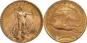 1911-D Saint-Gaudens Double Eagle. MS-66+ (PCGS).
A remarkably well preserved and attractive Gem, both sides are silky smooth in texture with a gorge...