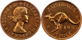 AUSTRALIA. Duo of Penny and 1/2 Penny (2 Pieces), 1955. Perth Mint. Elizabeth II. Both PCGS Certified.
1) Penny. PCGS PROOF-64 Red. KM-56. Type with ...