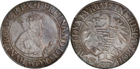 AUSTRIA. Holy Roman Empire. Taler (72 Kreuzer), 1557. Vienna Mint. Ferdinand I. PCGS AU-50.
Dav-8012. A fairly SCARCE and seldom seen type, this earl...