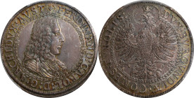 AUSTRIA. Holy Roman Empire. 2 Talers, ND (1654). Hall Mint. Archduke Ferdinand Karl. PCGS MS-62.
Dav-3363A; KM-984. Tied with just one other example ...