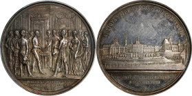 AUSTRIA. Accession of Franz Joseph in Olmutz Silver Medal, 1848. PCGS SPECIMEN-61.
Hauser-787; Montenuovo-2634. By K. Lange. Diameter: 56mm. Obverse:...