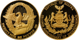 BIAFRA. 25 Pounds, 1969. NGC PROOF-64 Ultra Cameo.
Fr-1; KM-11. Mintage: 3,000. AGW: 2.3551 oz. A RARE and rather majestic large sized gold issue for...
