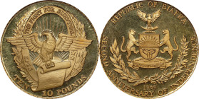 BIAFRA. 10 Pounds, 1969. PCGS PROOF-64.
Fr-2; KM-10. Mintage: 3,000. AGW: 1.1775 oz. Commemorating the second anniversary of independence. An excepti...