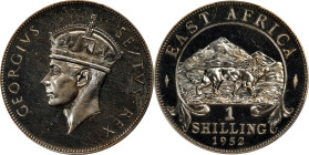 BRITISH EAST AFRICA. Shilling, 1952. London Mint. George VI. PCGS PROOF-64.
KM-31. One of just two seen as a proof striking in the PCGS census, this ...