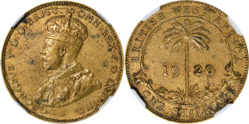 BRITISH WEST AFRICA. Shilling, 1920-G. Birmingham (Gaunt & Sons) Mint. George V. NGC AU Details--Cleaned.
KM-12A. Mintage: 16,000. A VERY RARE specim...
