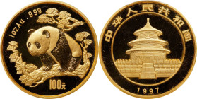 CHINA. 100 Yuan, 1997. Panda Series. PCGS MS-69.
Fr-B4; KM-991; PAN-279B. Large date variety. Some minor peripheral haziness is noted on this otherwi...