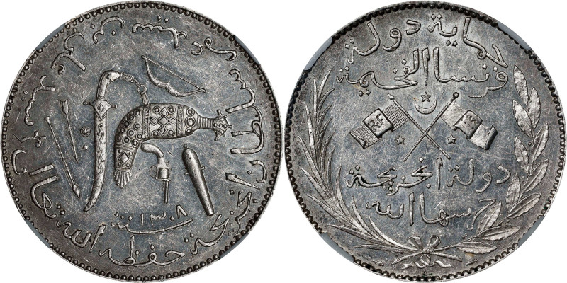 COMOROS. 5 Francs, AH 1308-A (1890). Paris Mint. Said Ali bin Said Amr. NGC MS-6...