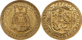 CZECHOSLOVAKIA. 2 Ducats, 1932. Kremnica Mint. NGC MS-62.
Fr-1; KM-9; Novotny-17. Mintage: 5,496. Limitedly handled and still quite lustrous, this ex...