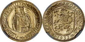 CZECHOSLOVAKIA. Ducat, 1933. Kremnica Mint. NGC MS-64.
Fr-2; KM-8; Novotny-16. Fully resounding and brilliant, this glistening near-Gem offers intens...