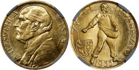 CZECHOSLOVAKIA. Gold Medallic Ducat, 1933. Kremnica Mint. NGC MS-62.
Fr-12A; KM-X16; Novotny-V.B. Mintage: 500. Variety with cross above date. Commem...