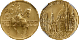 CZECH REPUBLIC. Gold Medallic 20 Korun, ND (1998). Czech (Jablonec nad Nisou) Mint. NGC MS-70.
Fr-Unlisted; KMX-Unlisted; Novotny-Unlisted. A VERY RA...