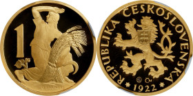 CZECH REPUBLIC. Gold Koruna Restrike, "1922" (2005). Czech (Jablonec nad Nisou) Mint. NGC PROOF-70 Ultra Cameo.
Fr-Unlisted; KM-Unlisted; Novotny-Unl...