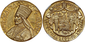 ETHIOPIA. Haile Selassie I (Ras Tafari Makonnen) Gold Coronation Medal of Talari Weight, EE 1923 (1931). NGC Unc Details--Rim Filing.
KMX-12. Despite...