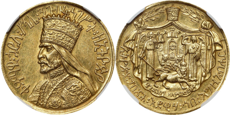 ETHIOPIA. Haile Selassie I (Ras Tafari Makonnen) Gold Coronation Medal of 1/4 Ta...