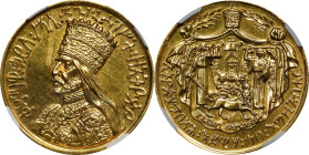 ETHIOPIA. Haile Selassie I (Ras Tafari Makonnen) Gold Coronation Medal, ND (ca. 1950s-60s). Addis Ababa Mint. NGC AU Details--Rim Filing.
KMX-18; Gil...