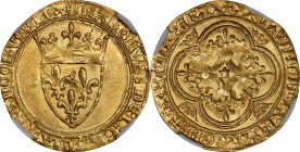 FRANCE. Ecu d'Or, ND (1380-1422). Saint Quentin Mint. Charles VI. NGC MS-63+.
Fr-291; Dup-369. Weight: 3.80 gms. Annulet under 17th letter of legend ...