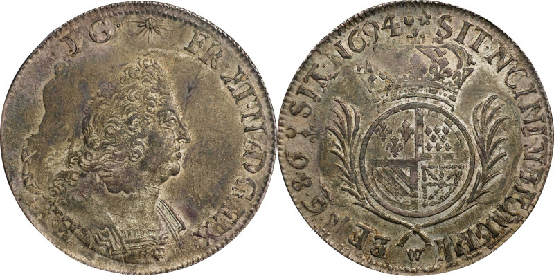 FRANCE. Ecu, 1694-W. Lille Mint. Louis XIV. NGC AU-55.
Dav-3813; KM-298.20; Gad...