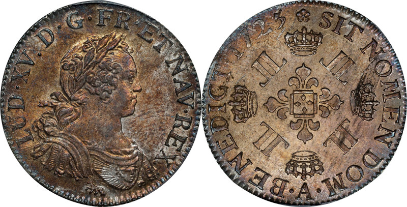 FRANCE. 1/2 Ecu, 1725-A. Paris Mint. Louis XV. PCGS MS-62.
KM-478.1; Gad-312. A...
