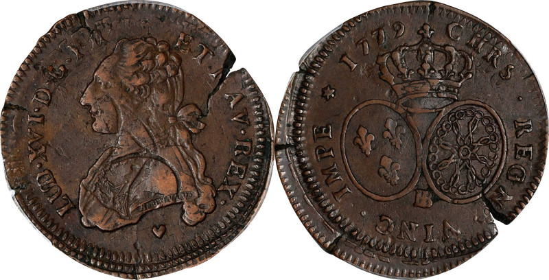 FRANCE. Copper 2 Louis d'Or Off-Metal Strike, 1779-BB. Strasbourg Mint. Louis XV...