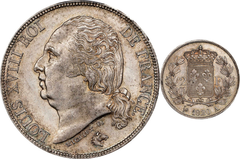 FRANCE. 2 Francs, 1820-A. Paris Mint. Louis XVIII (second reign). PCGS MS-64.
K...