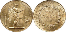 FRANCE. 100 Francs, 1878-A. Paris Mint. PCGS MS-64.
Fr-590; KM-832; Gad-1137. Mintage: 13,000. Just short of Gem status, this supremely attractive "w...