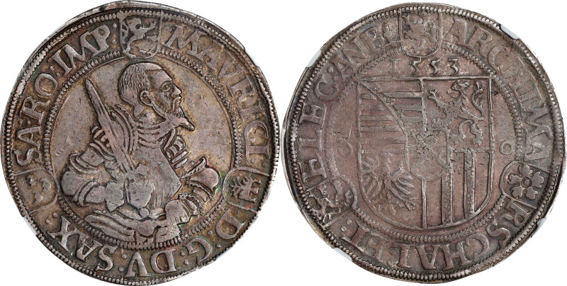 GERMANY. Saxony. Taler, 1553. Annaberg Mint. Moritz. NGC AU-53.
Dav-9787; KM-(M...