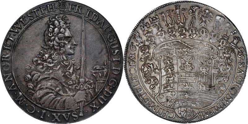 GERMANY. Saxony. Taler, 1695-IK. Dresden Mint. Friedrich August I. NGC MS-62.
D...