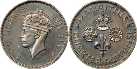 MAURITIUS. 1/4 Rupee, 1951. London Mint. George VI. PCGS PROOF-66.
KM-27. A simply phenomenal proof offering, the present specimen yields an intensit...