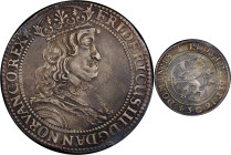 NORWAY. Speciedaler, 1654-FG. Christiania Mint. Frederik III. PCGS Genuine--Cleaned, AU Details.
Dav-3595; KM-48. A VERY RARE and seldom encountered ...