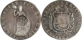 PHILIPPINES. Philippines - Peru. 8 Reales, ND (1832-34). Manila Mint. Ferdinand VII. PCGS VF-25. Countermark: VF Details.
KM-A84; Basso-55; PNM#6-65;...