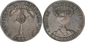 PHILIPPINES. Philippines - Chile. 8 Reales, ND (1834-37). Manila Mint. Isabel II. PCGS EF-40; Countermark: EF Details.
KM-108; Basso-56. Countermark:...