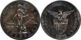 PHILIPPINES. Peso, 1906. Philadelphia Mint. PCGS PROOF-63.
KM-168; Allen-16.07. Featuring a tone that is composed of rather deep iridescence, this Ch...